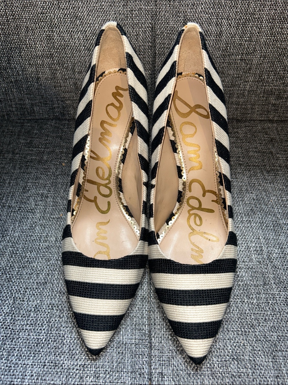 Sam Edelman Black and Cream Striped Pointed Pumps - Picture 3 of 9